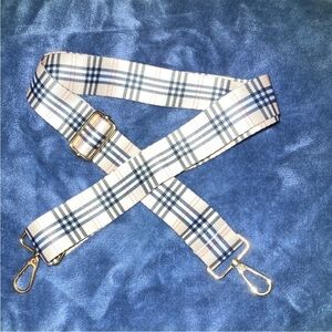 Stylish White Plaid UNISEX Bag Strap | Silver Tone Hardware | UNBRANDED